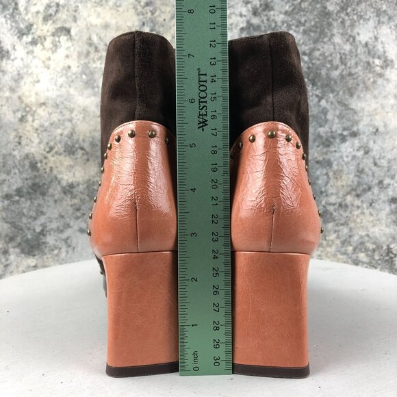 Chie Mihara Women's EU 39.5 Adis Brown Leather Suede Studded High Heel Boots - Picture 9 of 16
